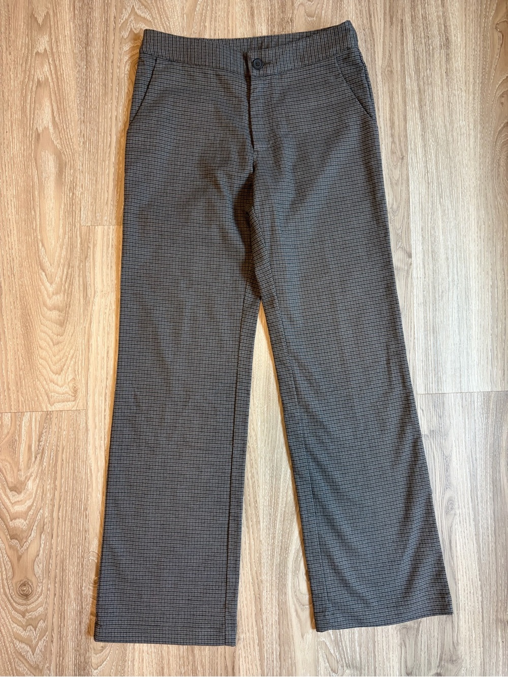 Brandy Melville Brown Houndstooth Straight Leg Trousers One Size 26-28" Waist